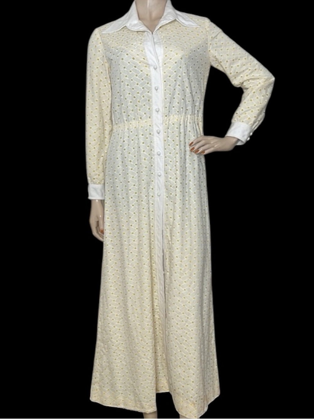 Vintage Maxi White and Yellow Eyelet Dress